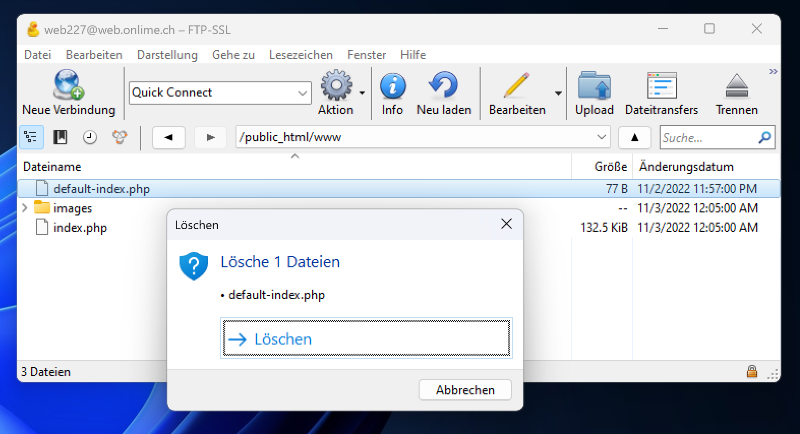 default-index.php löschen