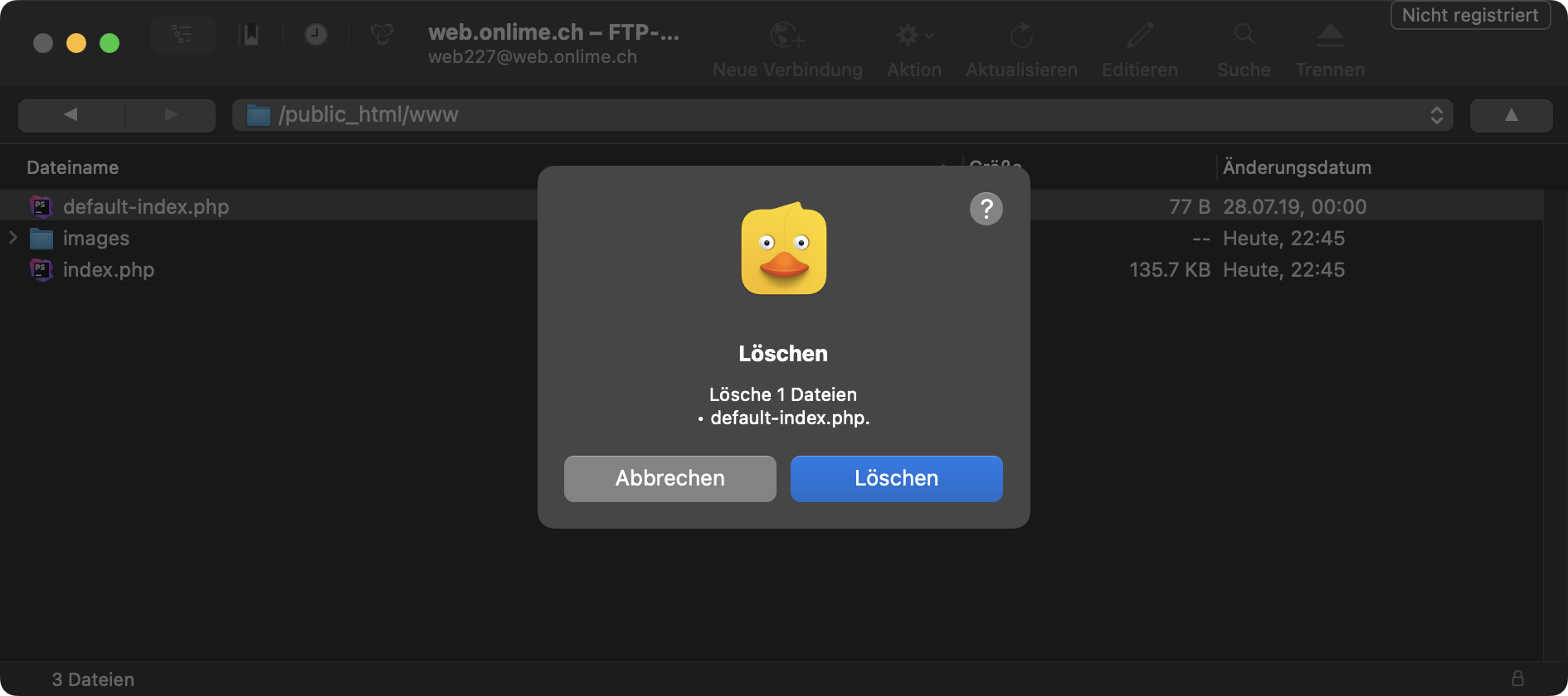 default-index.php löschen