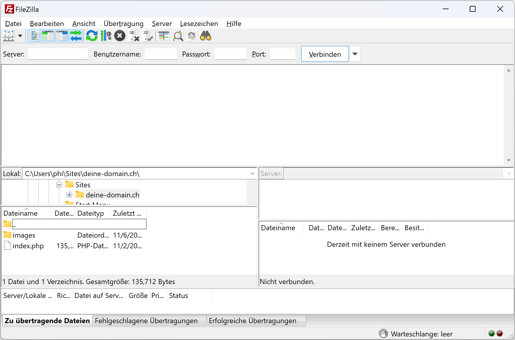 FileZilla Oberfläche