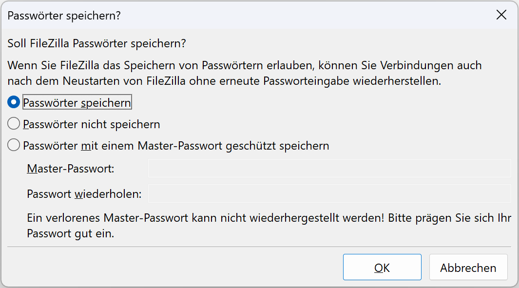 Abfrage Passwort speichern