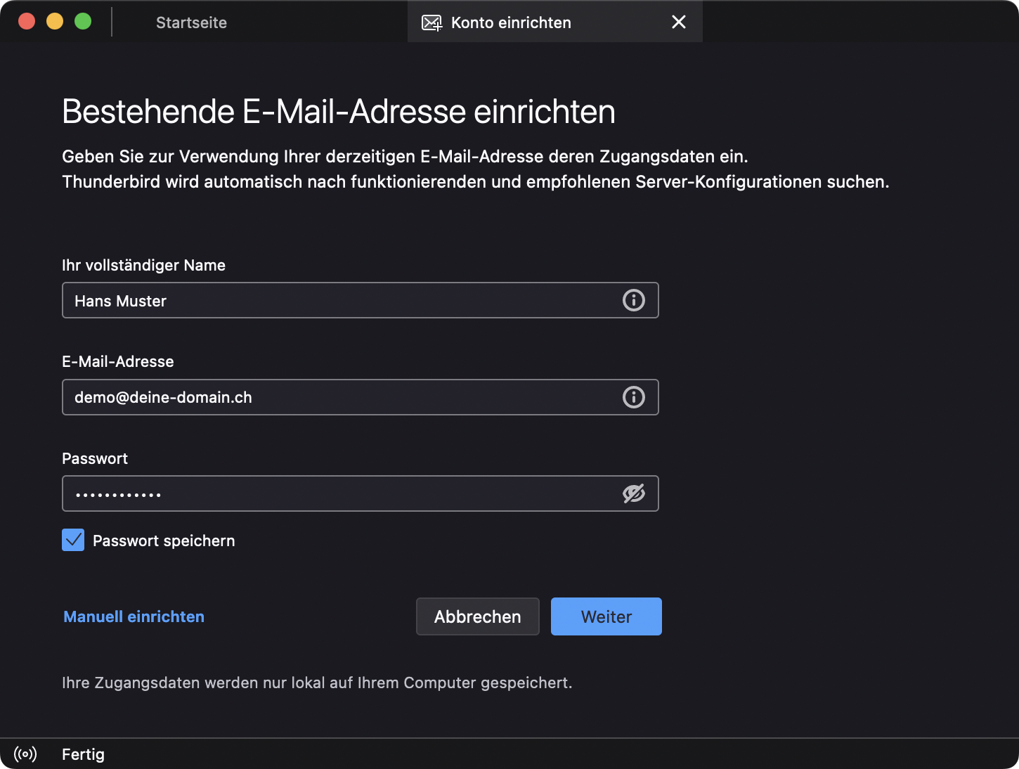 Bestehende E-Mail-Adresse einrichten