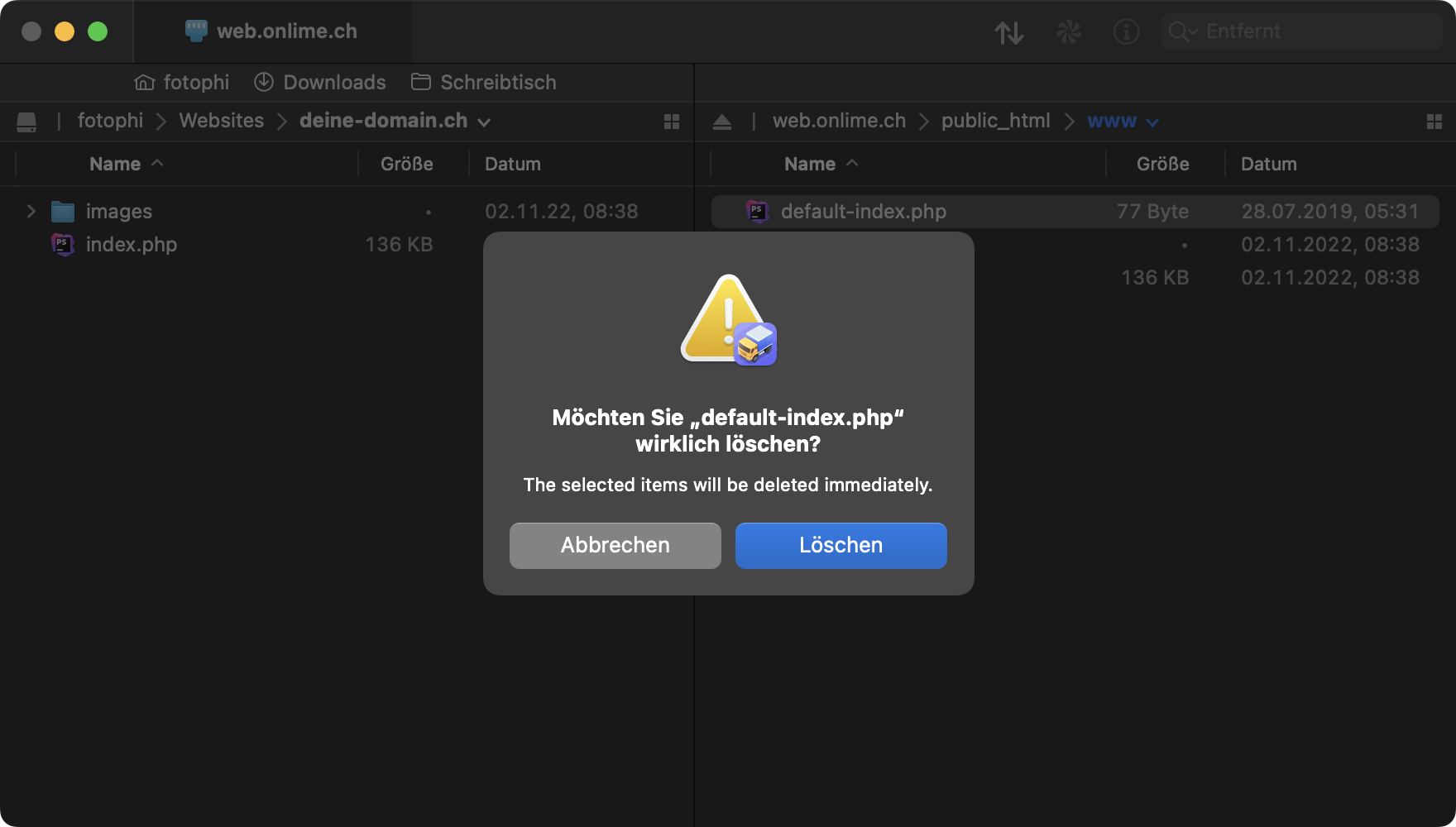 default-index.php löschen