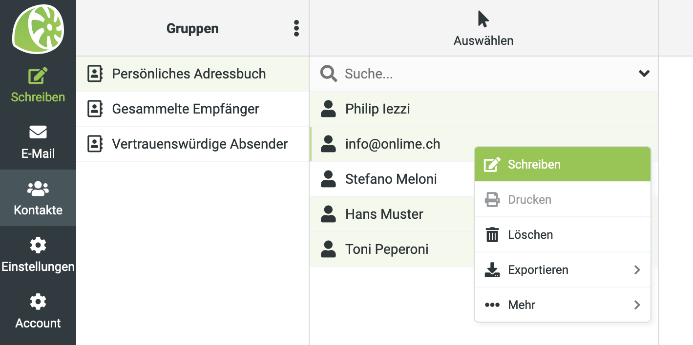 E-Mail an Adressbuch-Kontakte versenden