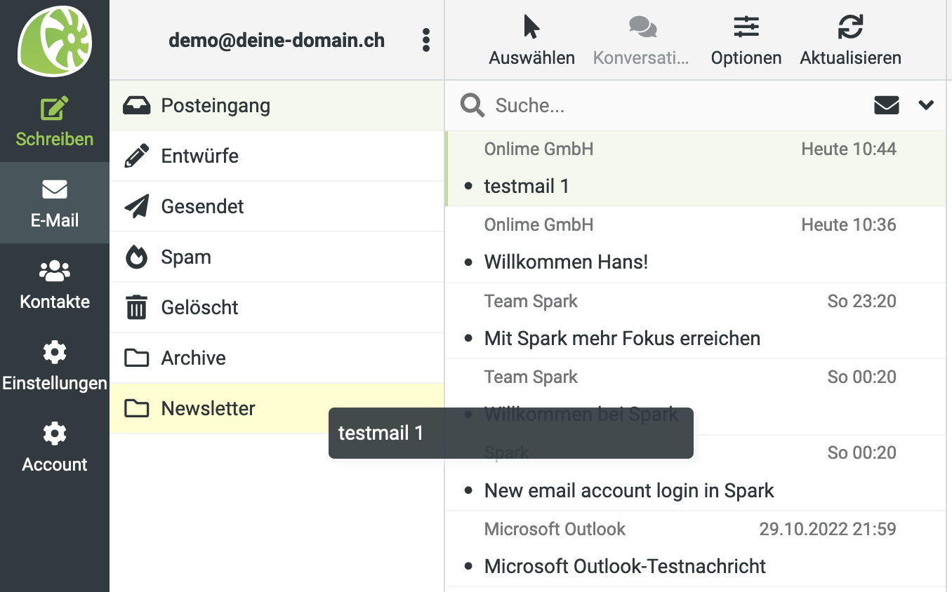 E-Mail verschieben per Drag & Drop