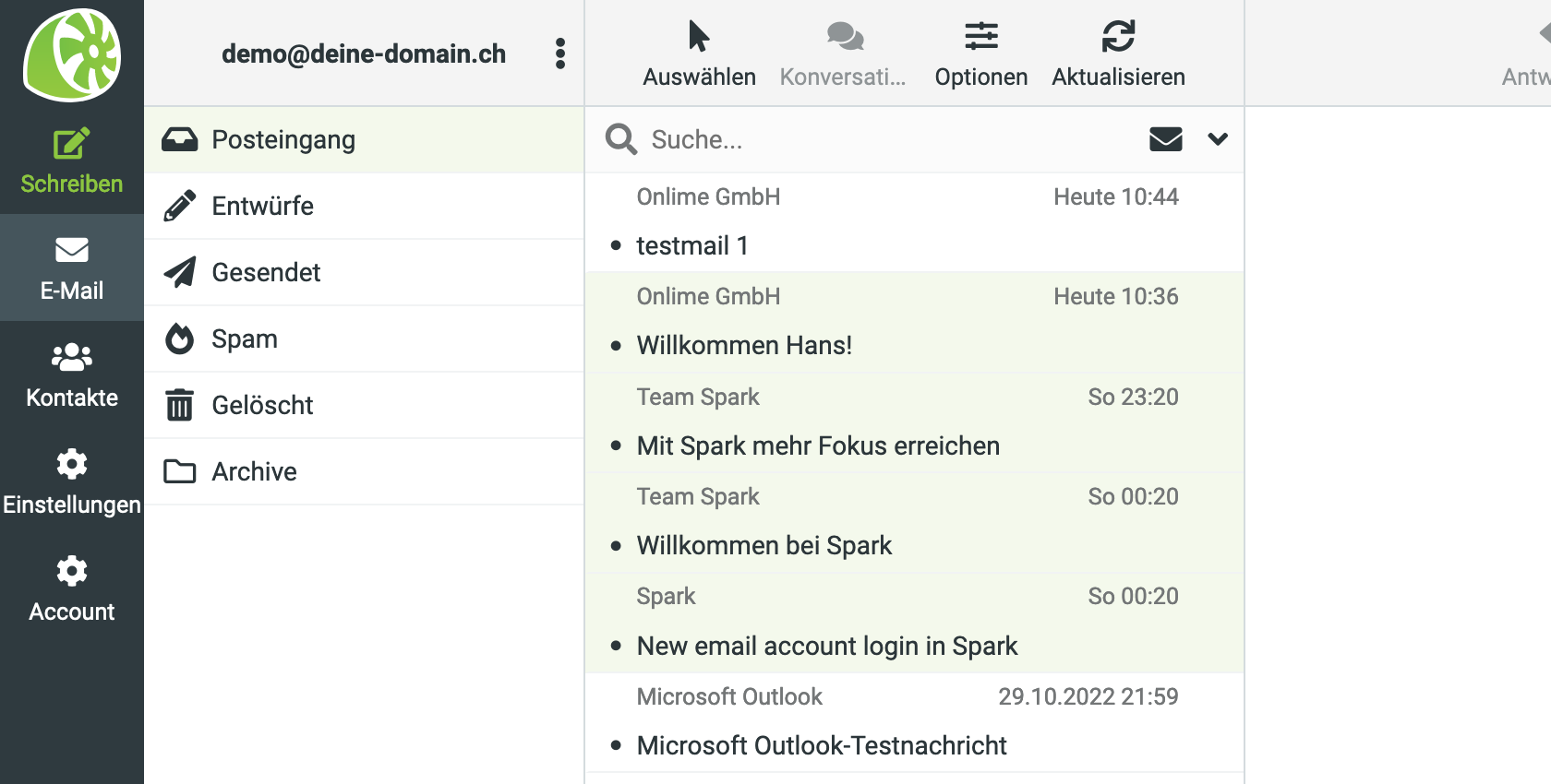 Selektion mehrerer fortlaufender E-Mails