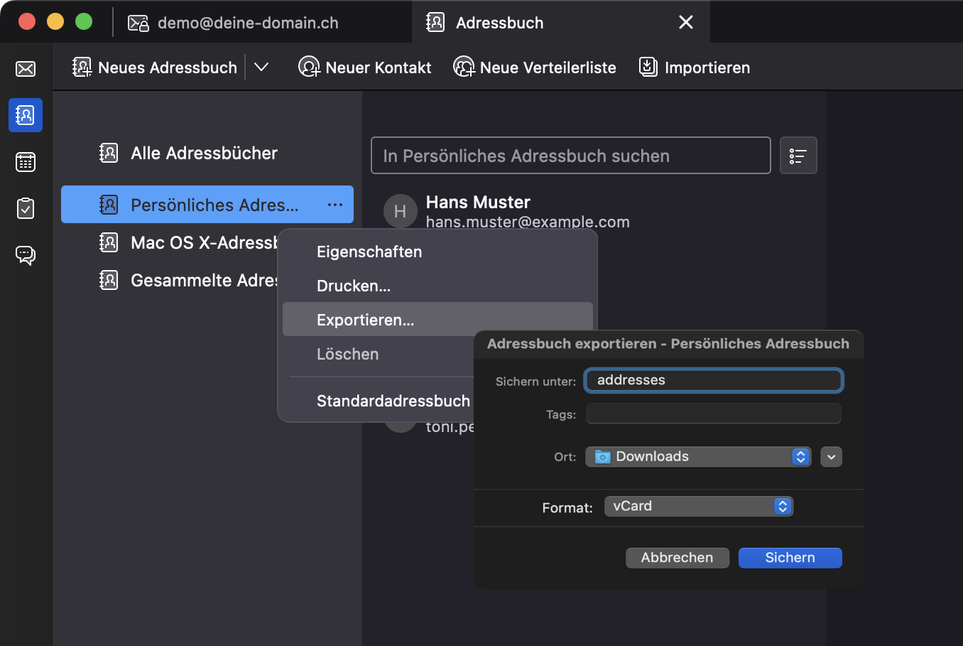 Thunderbird Adressbuch exportieren