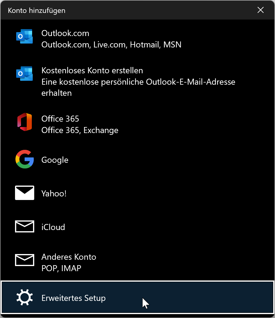 Erweitertes Setup