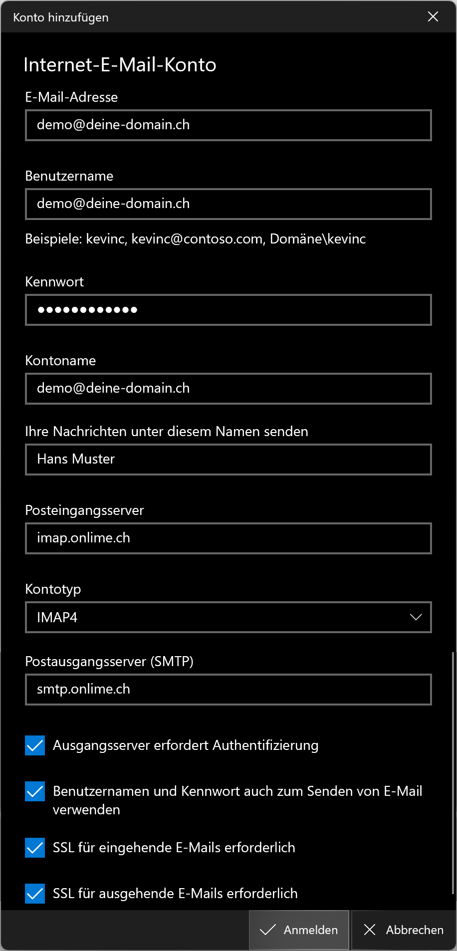 Zugangsdaten, Posteingangs-/Postausgangsserver