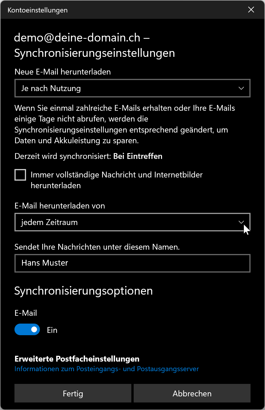 Synchronisierungseinstellungen