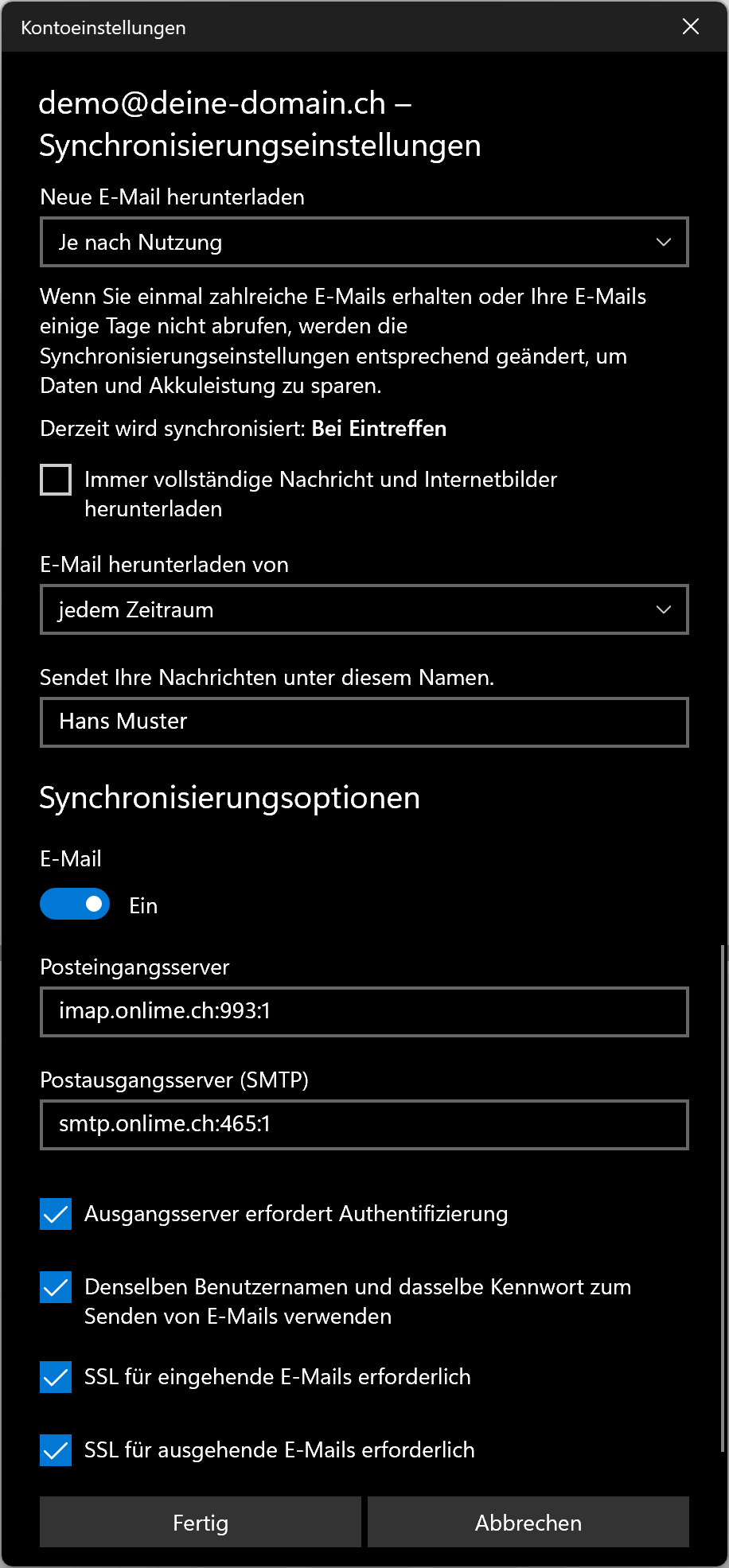 Erweiterte Postfacheinstellungen