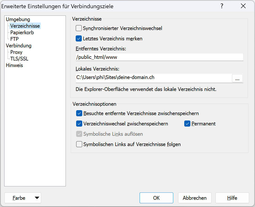 Einstellungen Verzeichnisse