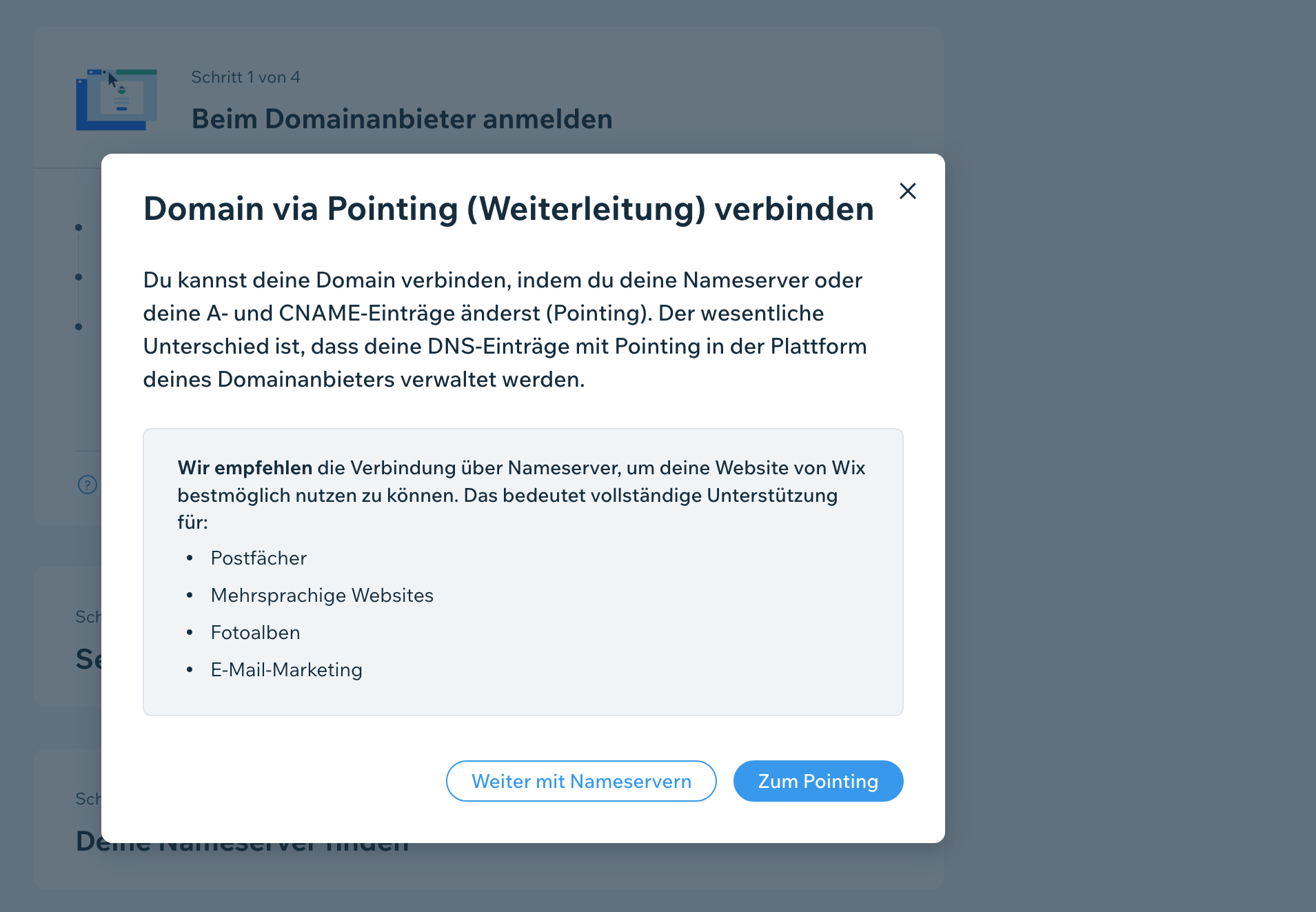 Pointing bestätigen