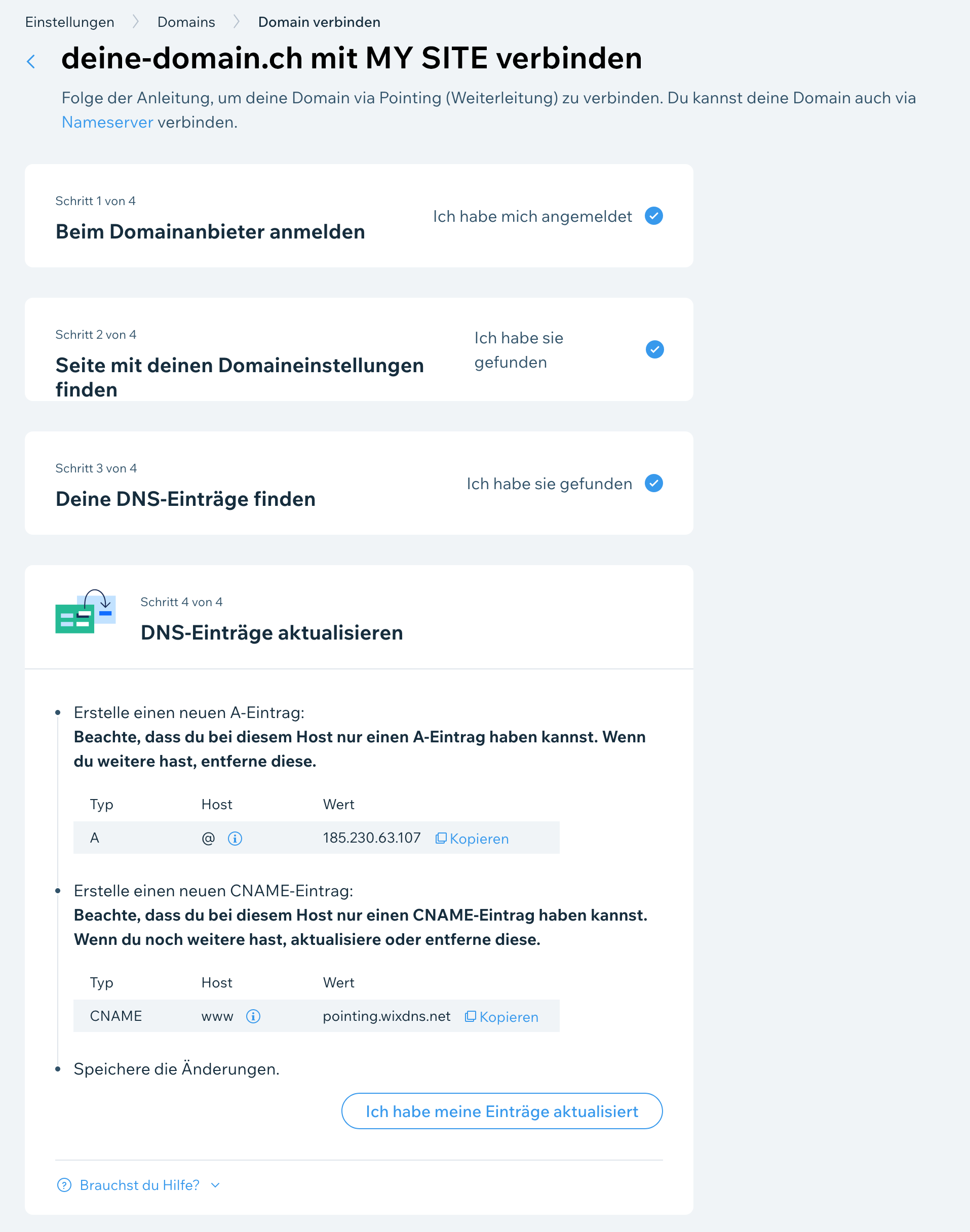 Schritt 4: DNS-Einträge