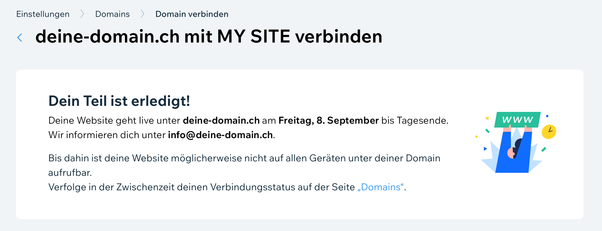 Bestätigung Domain-Verknüpfung